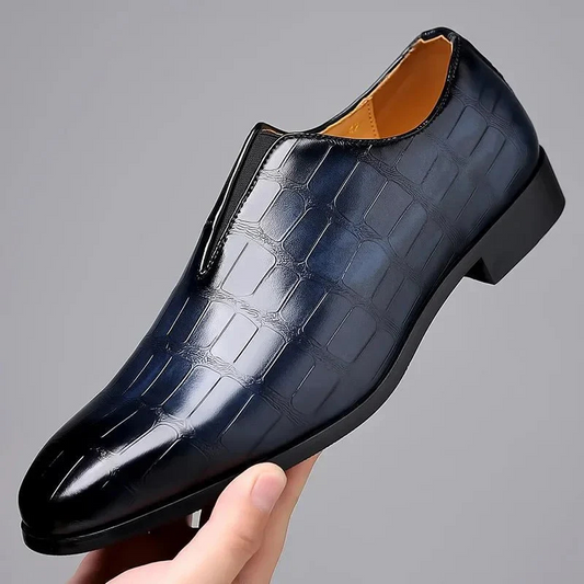 Men’s Dress Shoes – Slip-On Formal Style – Glossy Crocodile Texture – Low Top Fit