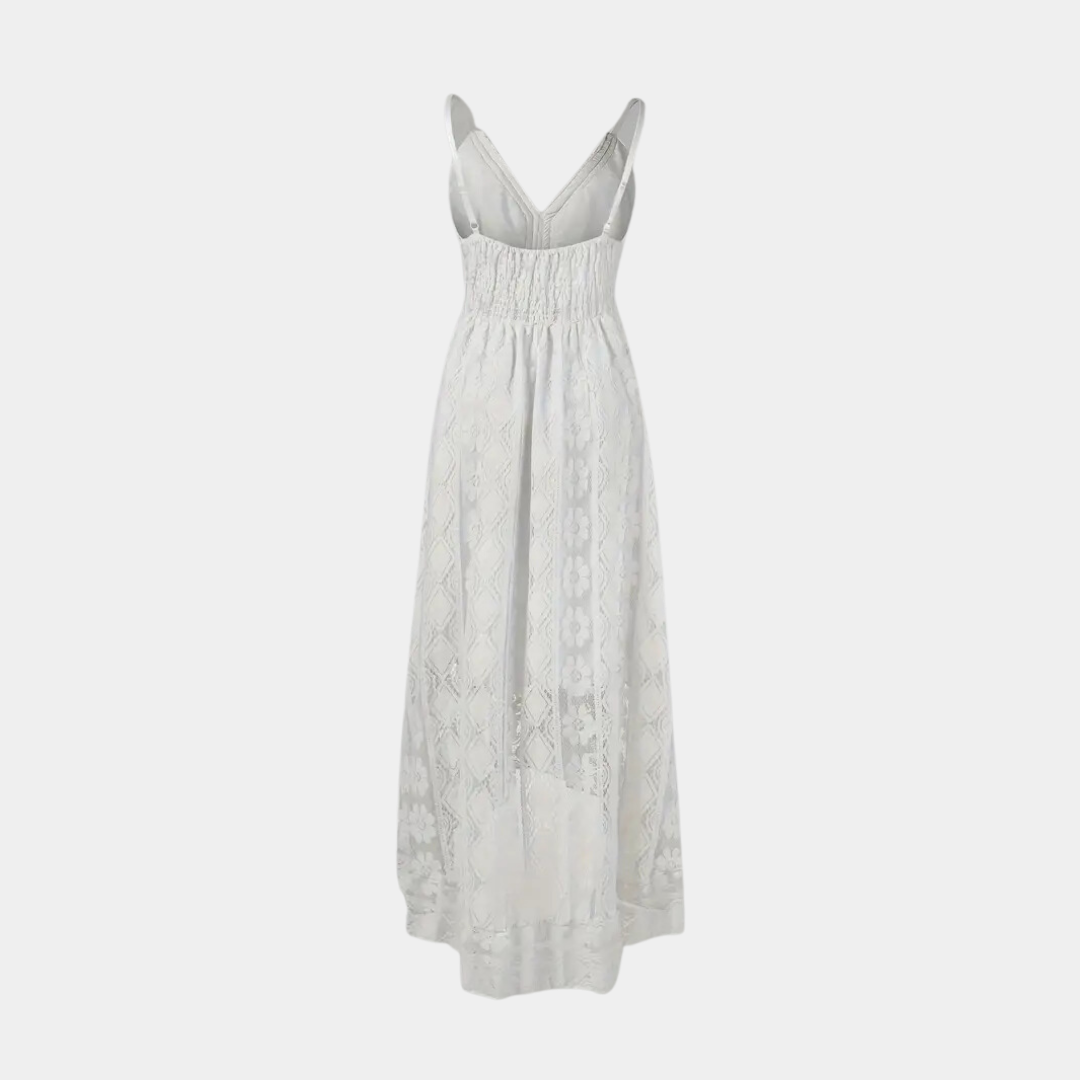 Women’s Midi Dress – Relaxed Fit – Lace Detail – V-Neck – Boho Style – Breathable Fabric