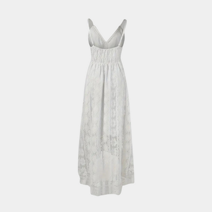 Women’s Midi Dress – Relaxed Fit – Lace Detail – V-Neck – Boho Style – Breathable Fabric