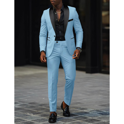 Men’s Slim Fit Suit – Wool Blend – Satin Shawl Lapel – Formal Two-Piece Set