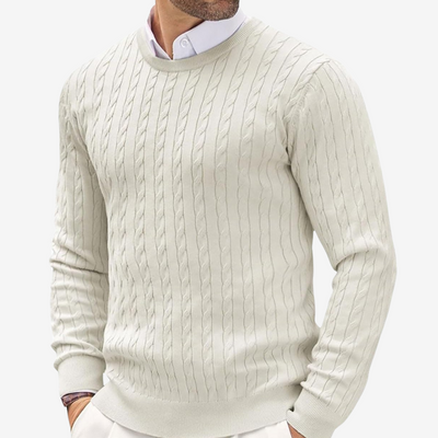 Men’s Sweater – Tailored Fit – Crew Neck Cable Knit Long Sleeve
