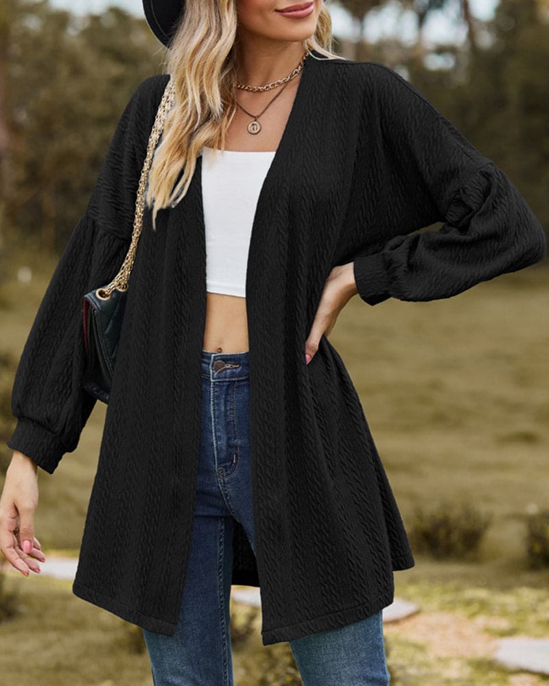 Women's stylish textured cardigan with lantern sleeves