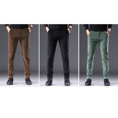 Men's corduroy pants with fleece lining and warm insulation