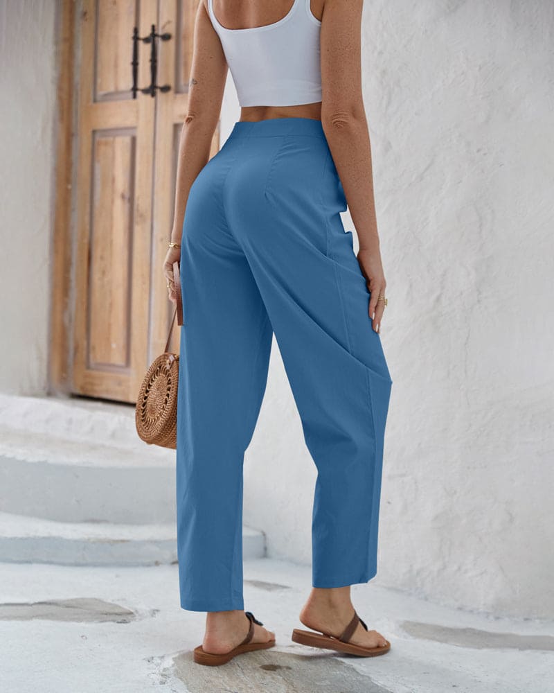 Women's Wide-Leg Trousers - High Waist - Tie-Up Waistband - Lightweight & Flattering
