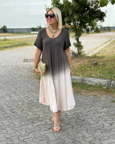 Women's Dress - Flowing Relaxed Fit - V-Neck Short Sleeve - Lightweight Breathable