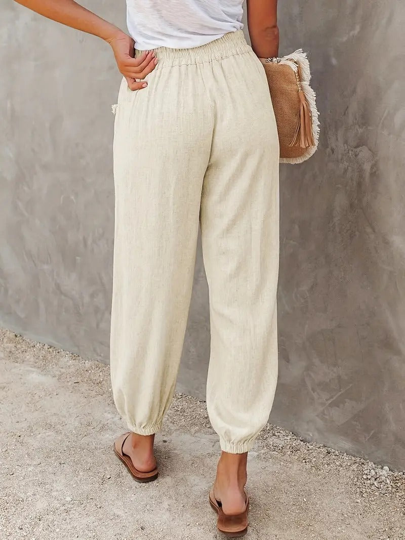 Women's Jogger Trousers - Elastic Waistband - Lightweight Casual Loungewear