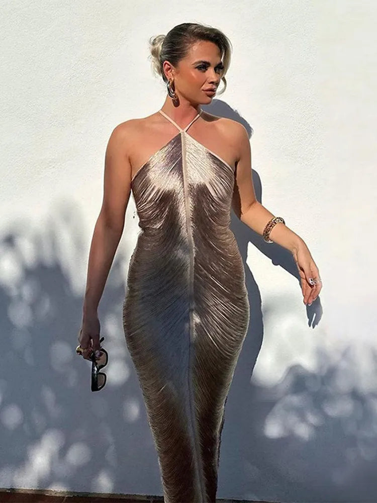 Asymmetrical Fringe Dress - Long Sleeve Elegant Summer Dress for Women