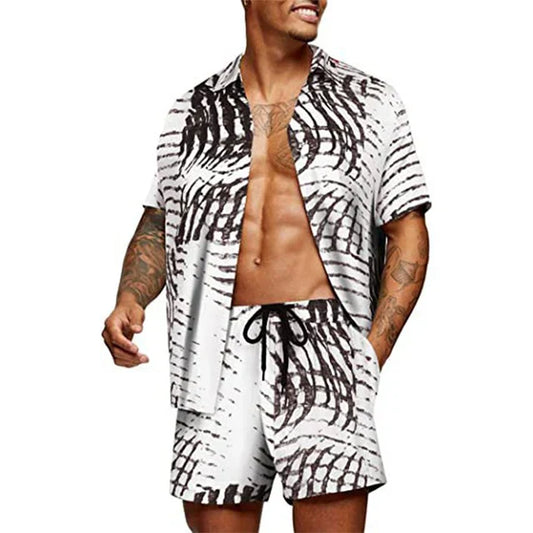 Men’s Two-Piece Set - Short-Sleeve Button-Up Shirt & Matching Shorts - Relaxed Fit