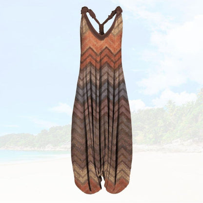 Women’s Jumpsuit – Relaxed Fit – Sleeveless – Printed Pattern – Full Length Breathable Blend