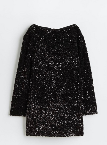 Karina - elegante jurk met ronde hals lange mouwen en sequins