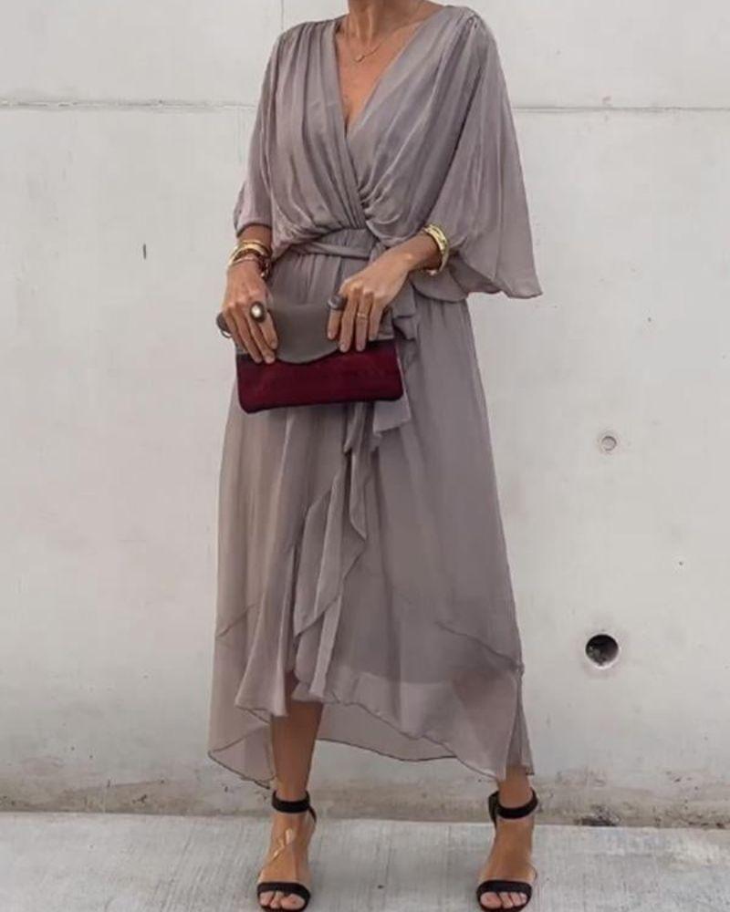 Flowy Crossed Midi Dress for Women