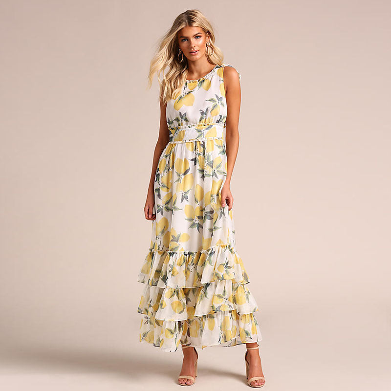 Women’s Maxi Dress – A-Line Fit – Sleeveless – Ruffle Hem – Breathable Blend