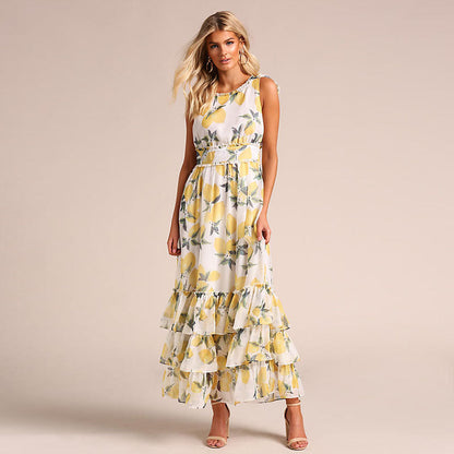 Women’s Maxi Dress – A-Line Fit – Sleeveless – Ruffle Hem – Breathable Blend