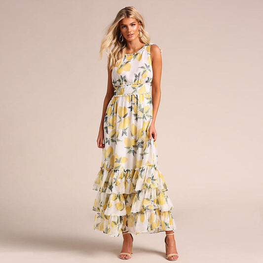 Women’s Maxi Dress – A-Line Fit – Sleeveless – Ruffle Hem – Breathable Blend