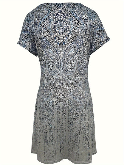 Women’s Mini Dress – Relaxed Fit – Breathable Blend – Short Sleeve – Round Neckline