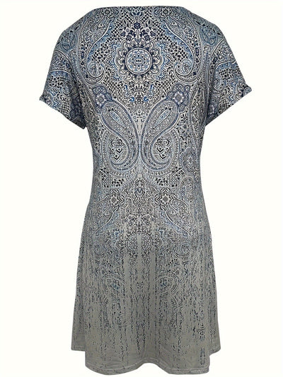 Women’s Mini Dress – Relaxed Fit – Breathable Blend – Short Sleeve – Round Neckline