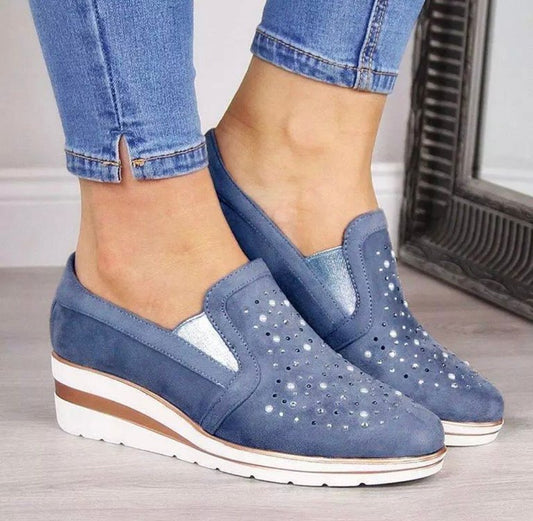 Women's Slip-On Shoes - Comfortable Wedge Heel - Chic Stud Design