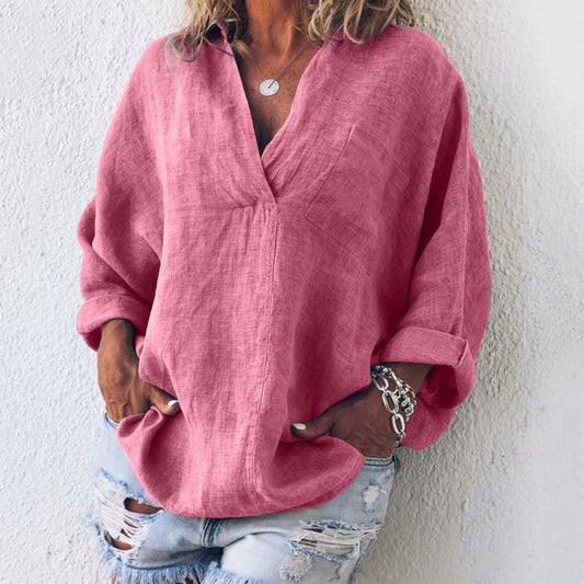 Women’s Blouse – Oversized Fit – V-Neck – Long Sleeve