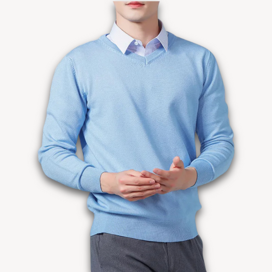 Men’s V-Neck Sweater – Slim Fit – Lightweight Cashmere – Ribbed Trim – Versatile Style