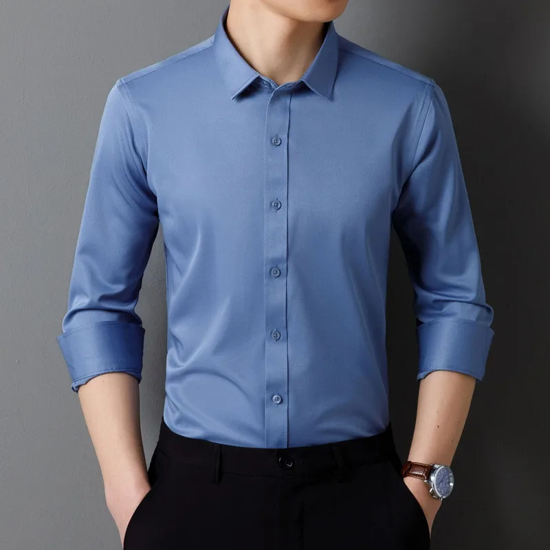 Men's slim fit formal shirt with long sleeves and button closure