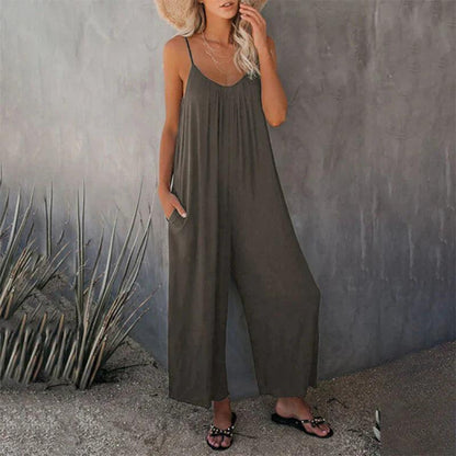 Women's Sleeveless Loose Jumpsuit with Pockets