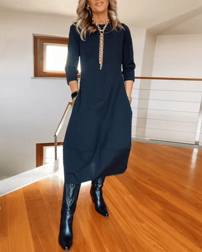 Elegant Midi Dress for Women with Subtle Pleats