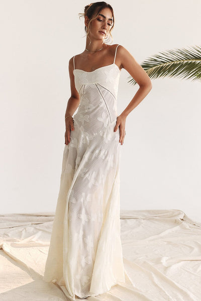 Women’s Maxi Dress – Slim Fit – Chiffon – Floral Pattern – Thin Straps – Formal Wear