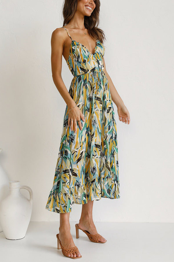 Women's Maxi Dress - Sleeveless V-Neck - Spaghetti Straps Flowy Casual Wear