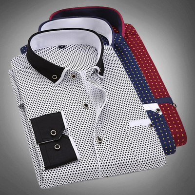Men’s Dress Shirt - Patterned Fabric - Contrast Collar & Cuffs - Button Down - Formal Wear