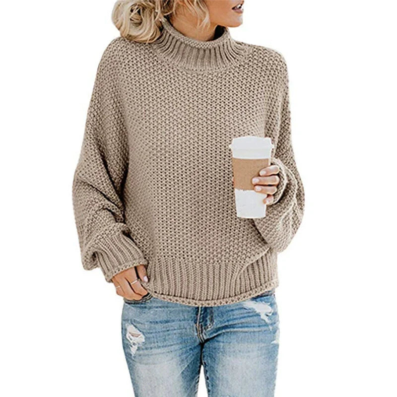 Women’s Knit Sweater – Oversized Fit – Chunky Wool – High Neck