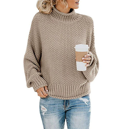 Women’s Knit Sweater – Oversized Fit – Chunky Wool – High Neck