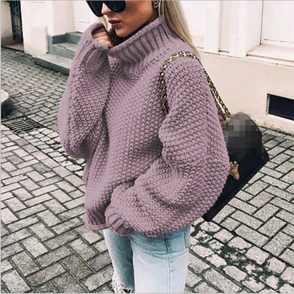 Women’s Knit Sweater – Oversized Fit – Chunky Wool – High Neck
