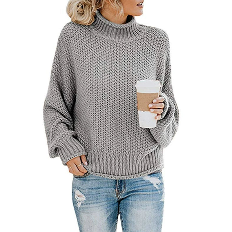Women’s Knit Sweater – Oversized Fit – Chunky Wool – High Neck