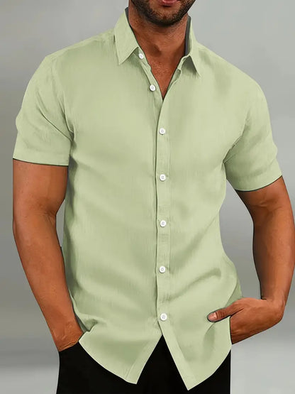 Men’s Button-Down Shirt – Tailored Fit – Short Sleeve – Natural Fibers – Smart Casual