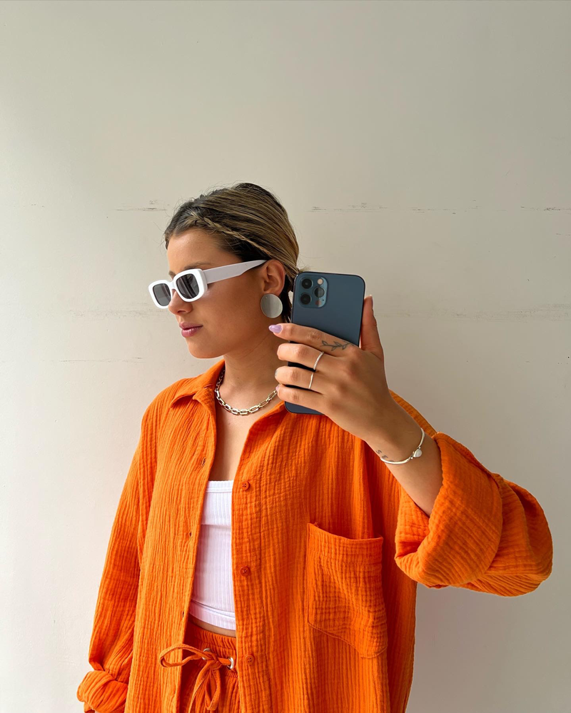 Women's Co-Ord Set - Oversized Button-Up Shirt & Drawstring Shorts - Relaxed Fit