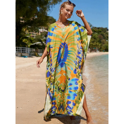 Women's Kaftan - Lightweight Flowy Design - V-Neck Loose Fit Beach Cover-Up