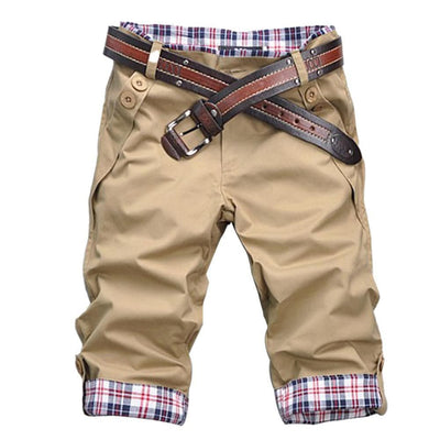 Men’s Cropped Pants – Relaxed Fit – Breathable Blend – Plaid Cuff – Belted Waist
