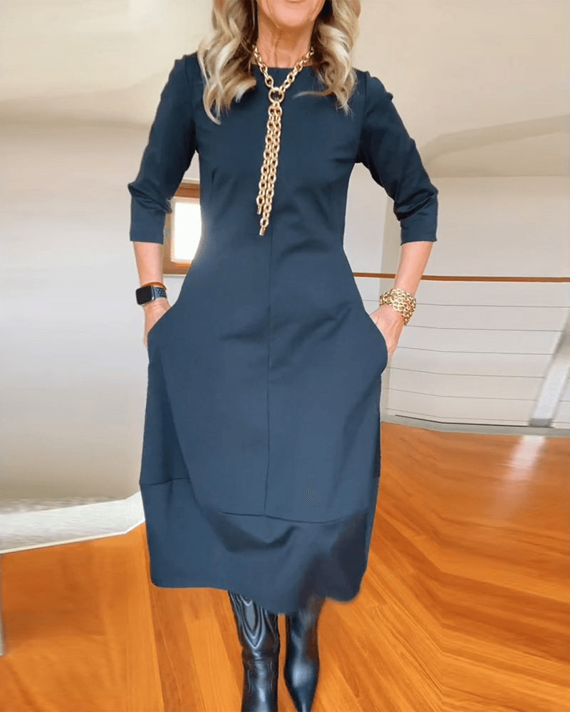 Elegant Midi Dress for Women with Subtle Pleats