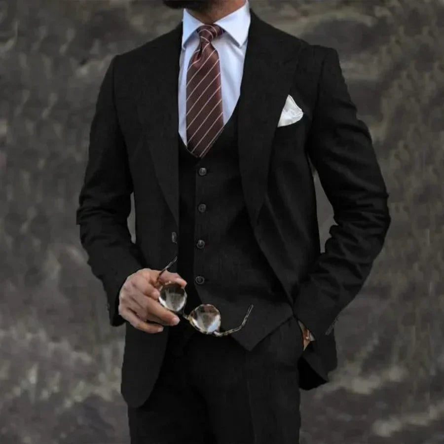 Men’s Three-Piece Suit – Tailored Fit – Single-Breasted – Breathable Luxury Fabric