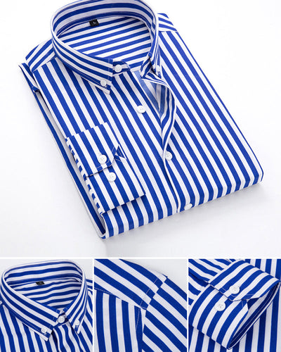 Men’s Dress Shirt - Long Sleeve - Classic Fit - Striped - Button Cuffs - Business Formal