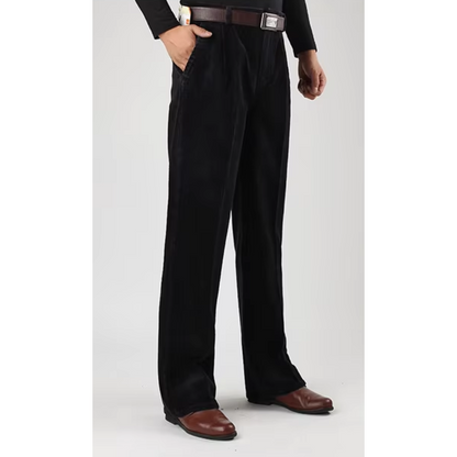 Men's corduroy pants with wide legs, high waist and side pockets