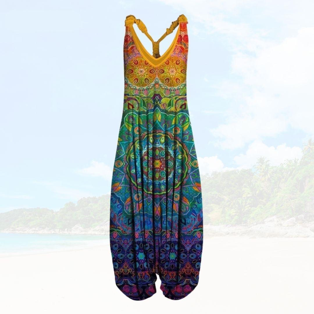 Women’s Jumpsuit – Relaxed Fit – Sleeveless – Printed Pattern – Full Length Breathable Blend