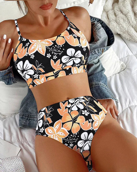 Women’s Bikini Set – High Waisted – Tank Style Top – Floral Print – Breathable Blend