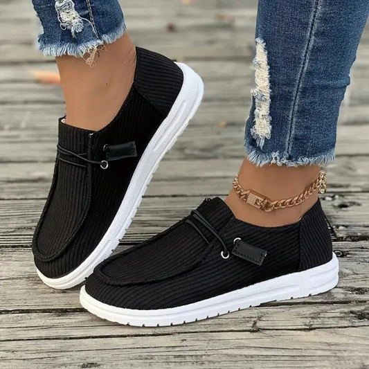 Women’s Slip-On Shoes – Soft Knit – Flat Sole – Textured Upper – Casual Fit