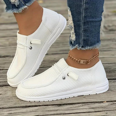 Women’s Slip-On Shoes – Soft Knit – Flat Sole – Textured Upper – Casual Fit