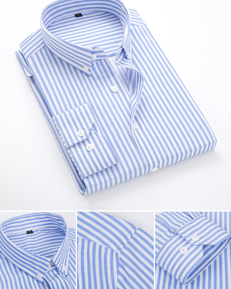 Men’s Dress Shirt - Long Sleeve - Classic Fit - Striped - Button Cuffs - Business Formal
