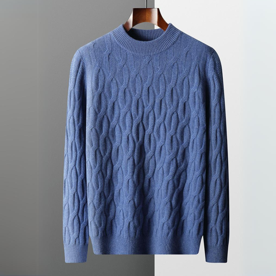 Unisex Cashmere Sweater – Relaxed Fit – Cable Knit – Ribbed Crew Neck