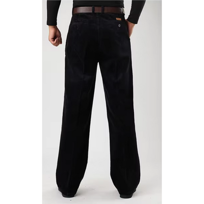 Men's corduroy pants with wide legs, high waist and side pockets