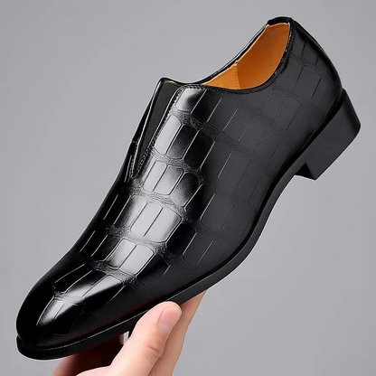 Men’s Dress Shoes – Slip-On Formal Style – Glossy Crocodile Texture – Low Top Fit