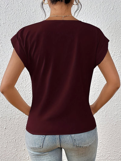V-neck blouse with draped front design for women